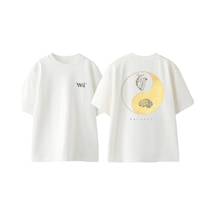 Thewert Balance Kalp Ve Beyin Tasarım Sırt Baskılı Pamuk Beyaz Oversize T-shirt