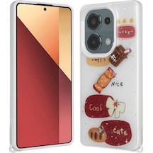 More Tr Redmi Note 13 Pro 4g Kılıf Parlayan Simli Kabartma Figürlü Mtr Cevze Kapak - Beyaz