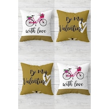 Be My Valentine Sevgili Bisiklet Gizli Fermuarlı Kırlent Kılıfı Koltuk Yastık Kılıfı Takım 4adet , Haki-beyaz 43 X 43 50 x 22