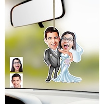 Kişiye Özel Evleniyoruz Karikatürlü Ahşap Araba Dikiz Ayna Süsü-5