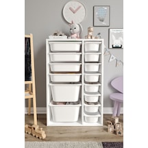 %100 Mdf - Large Duo 14 Sepetli Oyuncak Dolabı Beyaz