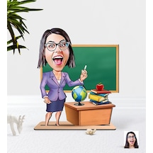 Kişiye Özel Bayan Öğretmen Karikatürlü Ahşap 3D Biblo-1