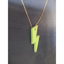 Karanlıkta Parlayan Fosforlu Şimşek Kolye Metal Zincirli