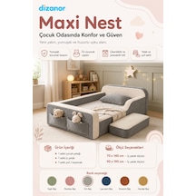 Dizanor Maxi Nest %100 Sünger Montessori Çocuk Karyola Baza Başlık Ve Yatak Seti Gri Fitilli 70 X 140