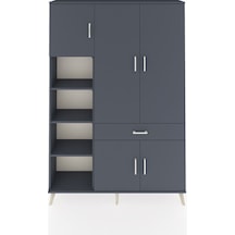 Arges Dolap 8 Raflı Tek Çekmeceli 5 Kapaklı 132x30x195 Antrasit-antrasit/antrasit Antrasıt/antrasıt