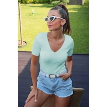 Aqe Fashion V Yaka Kısa Kol Mint Bluz Mint