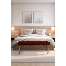 Gazzini Classic Torna Gürgen Ahşap Ayak Chester Model Kapitoneli Bordo Puf Bench - Ceviz Ayak