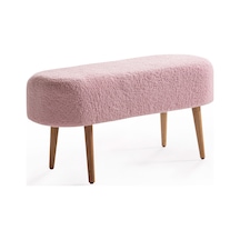 Luna Peluş Çok Amaçlı Gürgen Ahşap Ayaklı Pofidik Oval Puf Pembe
