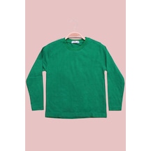 Düz 0 Yaka Uzun Kol Unisex Çocuk Yeşil Sweatshirt Yeşil