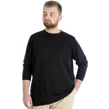 Mode Xl Büyük Beden Erkek Tshirt Uzun Kol Manşetli 20103 Siyah 001
