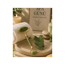 Jade Stone Yüz Bakım Seti Gua Sha Ve Roller Masaj Taşı Standart