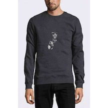 Sherlock Holmes Baskılı Füme Antrasit Erkek Örme Sweatshirt