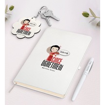 Kişiye Özel Çince Öğretmeni Beyaz Defter Kalem + Anahtarlık