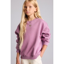 Defacto Relax Fıt Bisiklet Yaka Kalp Desenli İçi Yumuşak Tüylü Kalın Sweatshirt Kumaşı Sweatshirt Kız Çocuk I6192a826wnpr237 Mor-pr237