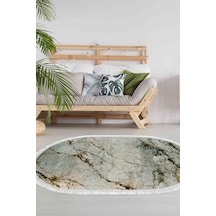 Alanur Home Kaymaz Dijital Mutfak & Salon Halı Trend Saçaklı Oval Mermer E5031 Renkli