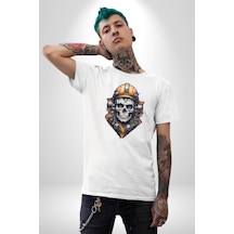 Maden İşcisi Kuru Kafa Unisex Unisex Beyaz Organik Baskılı T-shirt Penye Yüksek Kalite Beyaz