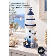 2 Adet Ahşap Marin Deniz Feneri Ahşap Deniz Figürü, Marin Dekor, Masaüstü Süs, Nautical Lighthouse