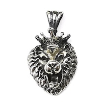 Omar Silver Unisex Aslan Kafası Kral Tacı Figürlü Kolye Ucu Oksit (513868003)