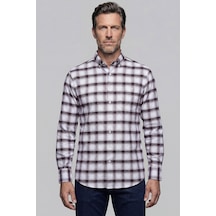 Bisse Modern Fit İtalyan Yaka Tek Cep Düğmeli Ekose Kışlık Pamuk Bordo Erkek Gömlek Gmeks0122300215 D25
