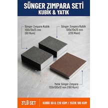 Sünger Zımpara Seti 3'lü Paket Kubik 60-220 Kum Ve Yatık 180 Kum El Zımparası