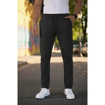 Bürke Erkek Antrasit Renk Beli Lastikli Bağcıklı Duble Paça Jogger Eşofman