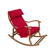 Enda Home Verona Minderli Ahşap Sallanan Sandalye Doğal Ahşap Gürgen Dinlenme Koltuğu Kırmızı