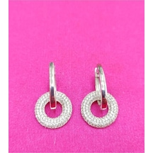 Oriental Kuyumculuk Jewellery Iç Içe Geçmiş Taşlı Halka Gümüş Küpe Gümüş