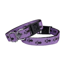 Köpek Tasması Patili Dokuma 2 Cm - Min: 30 Cm - Max: 50 Cm Mor Çok Renkli
