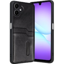 Samsung Uyumlu Galaxy A07 4g Sara Kartvizitli Deri Kılıf Siyah