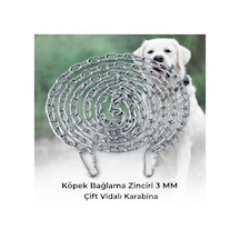 10 Metre Köpek Bağlama Zinciri 3 Mm Gezdirme + 2 Vidalı Karabina Çelik Dayanıklı Beyaz