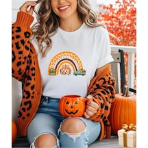 Aselinda Halloween Baskılı Pamuklu Bisiklet Yaka Tişört Kombin Yapmak İçin 2 Ürün Ekleyiniz Beyaz
