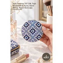 3 Adet Taşlı Nazar Boncuklu El Aynası İnce Tasarım 7x7 Cm, Taşlı Süslemeli El Ayna, Hand Mirror, Nazar Boncuğu Genel