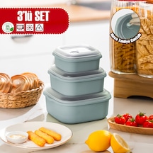 Porsima 5317 Kilitli Sızdırmaz Kapaklı Hava Tahliye Contalı Çok Amaçlı 3lü Kare Erzak Yiyecek Saklama Kabı Seti Mavi - 500-900-1500ml Mavi