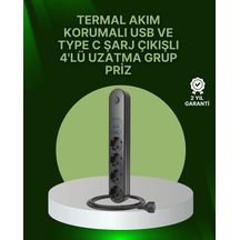 4 Priz 2 Usb 1 Type-c Akım Korumalı Çoklu Priz Led Anahtarlı 1