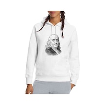 Benjamin Baskılı Beyaz Kadın Kapşonlu Sweatshirt (534765636)