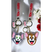 2 Li Büyük Boy Tom Ve Jerry 3d Figürlü Anahtarlık Seti - Sevimli Karakter Tasarımı Çanta Aksesuarı