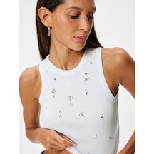Koton Halter Yaka Atlet Taş Detaylı Kolsuz Slim Fit Ekru 4sal30362ık Ekru
