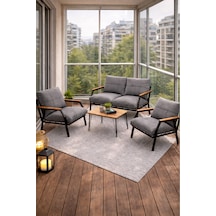 Ard & Garden Linda 211 Sehpalı Gri Fermuarlı Bahçe Balkon Takımı, Cafe, Salon - Metal Kanepe Koltuk Takımı Gri