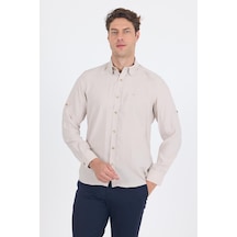 İmza Bej Kısalabilir Kol Smart Biritli Yaka Cepsiz Slim Fit Gömlek 1004250224 Bej