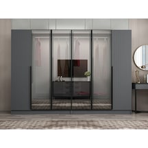 Nisa Plus 6 Kapaklı 4 Çekmece Dolap Antrasit Mebran Reflekte Cam