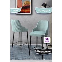 Canisa Tera Serisi 1 Adet 65 Cm Su Yeşili Ada Mutfak Bar Sandalyesi Babyface Kumaş Siyah Metal Ayaklı Sandalyeler Su Yeşili Ayaklar Siyah