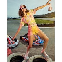 Koton Çiçek Baskılı Crop Kısa Kollu Bluz Pembe Desenli 2sal60254ıw Pembe