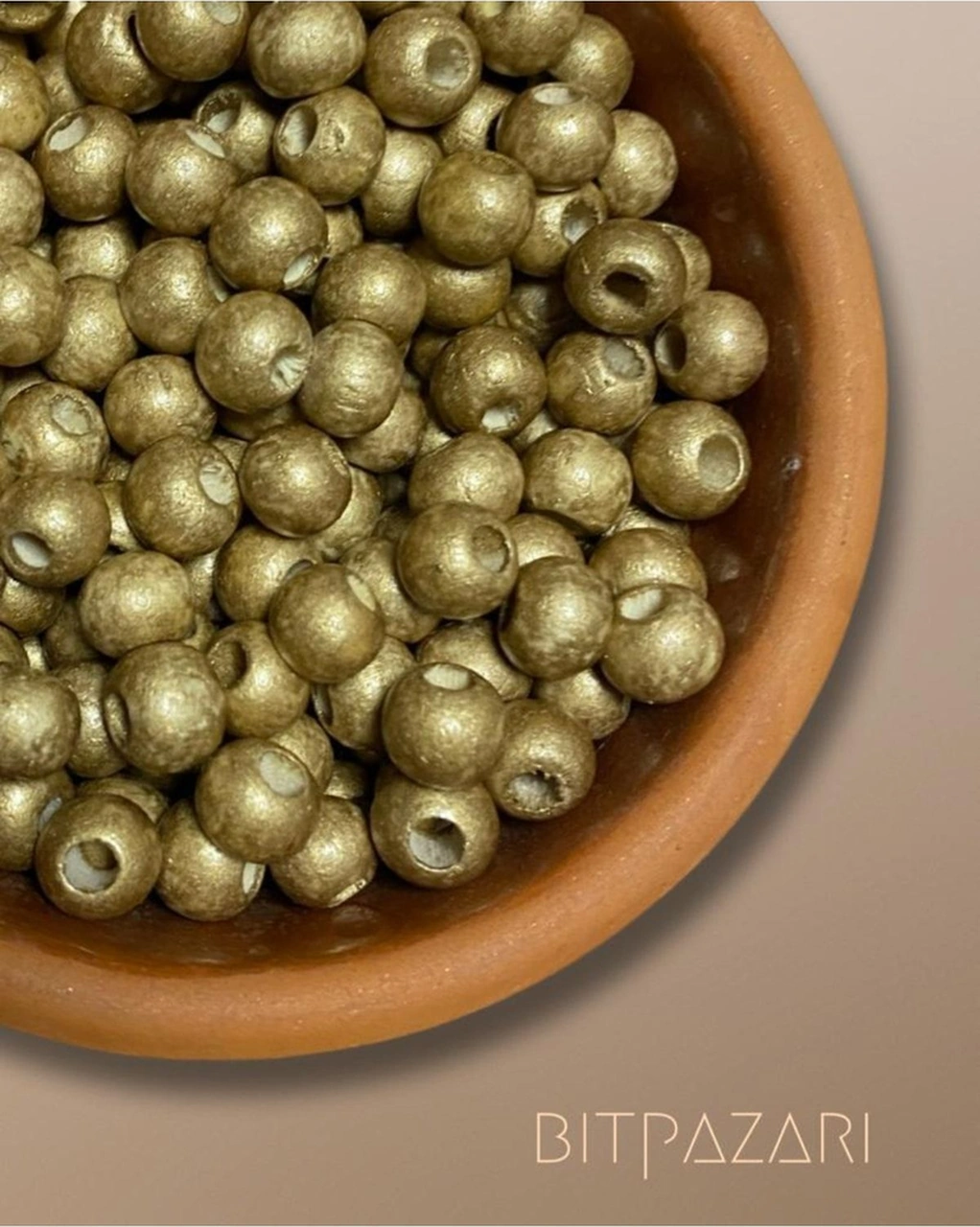 10 Mm Special Bakır Renk Ahşap Boncuk - 100 Adet