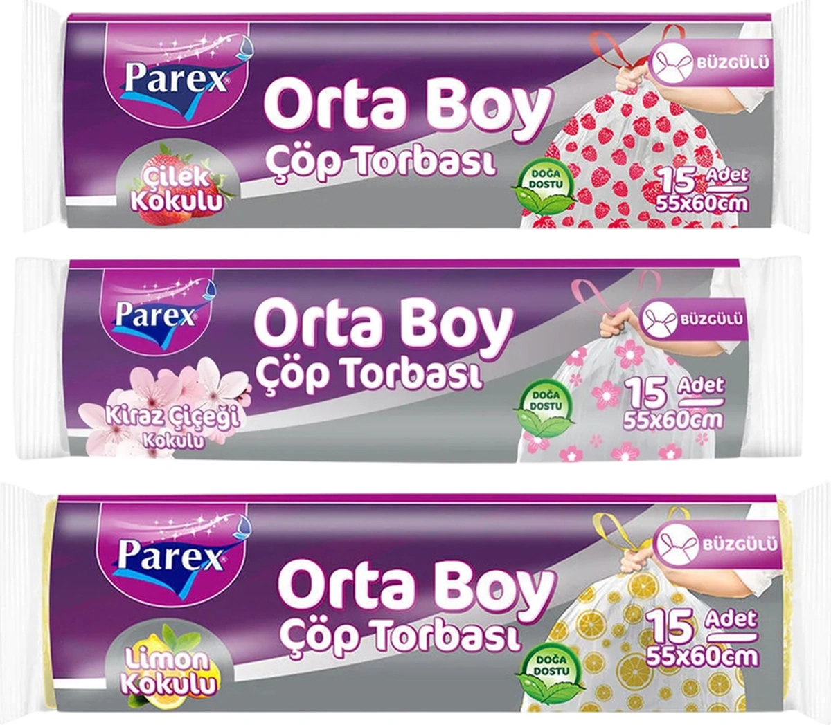 Büzgülü Çöp Torbası Kokulu Orta Boy 3'lü Paket