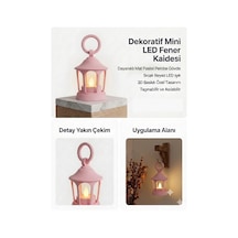 Dekoratif Fener Mini Kaide Led Mumlu Modern Masaüstü Aydınlatma - Otantik Ortam Aydınlatması - Pembe