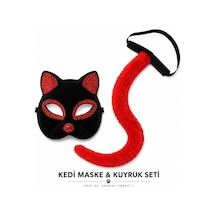 Kırmızı Kedi Maske Ve Kuyruk Seti Parti Kostüm Aksesuarı - Temz-883762 Çok Renkli