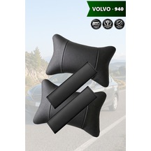 Volvo 940 Uyumlu Set Siyah Lüks Deri Yastık Deri Kemer Koruyucu