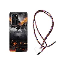 Huawei P40 Pro Kılıf Rasta Boyun Askılı Ateş Kartalı 1766 Siyah
