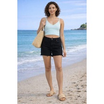 Alexander Gardi Alexandergardı Askılı V Yaka Crop Top Büstiyer B24-0079 01 Açık Mavi