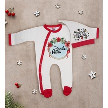 Bk Kids Bk Gift Kişiye Özel Yılbaşı Temalı Tulum Zıbın Ve Kukuletalı Şapka Seti-6 Çok Renkli